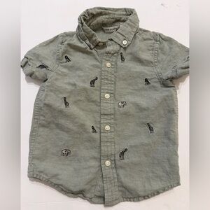 Janie and jack animal embroidered button collared shirt.